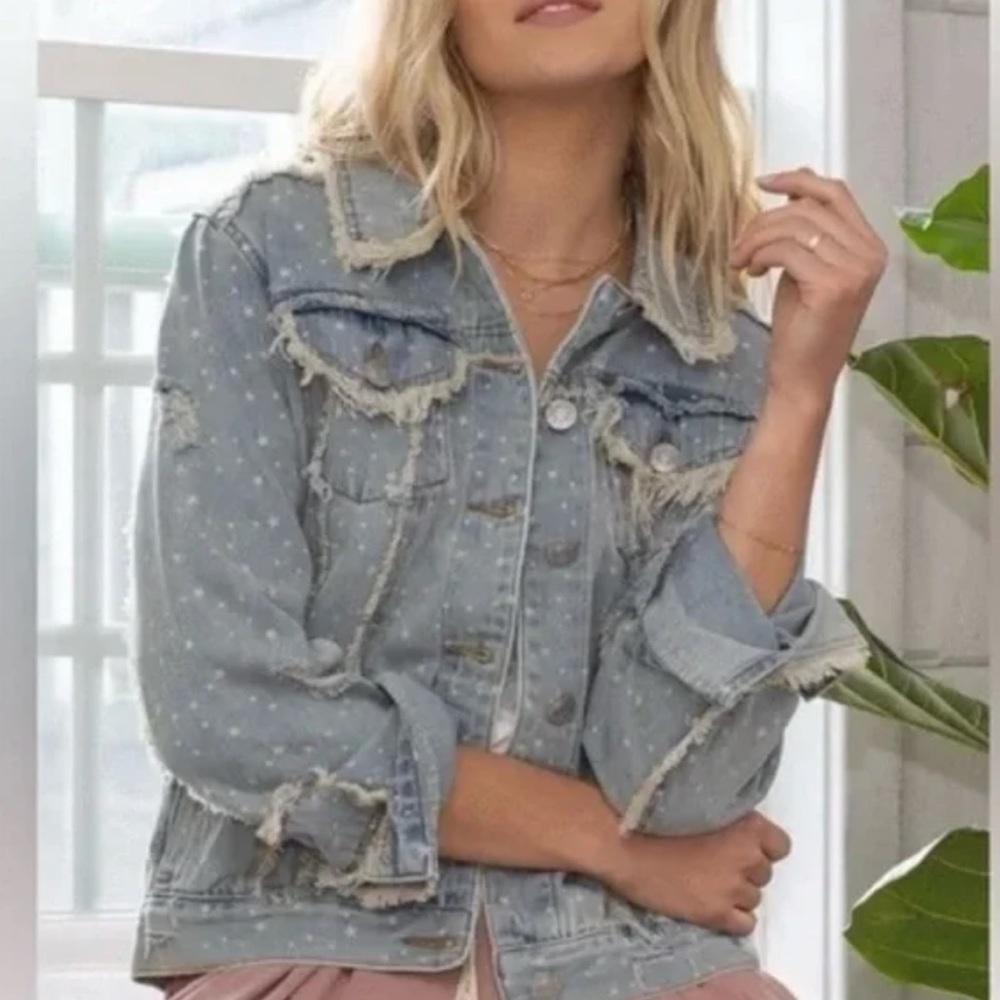 POL - Stars Distressed Jean Jacket Sz Small
